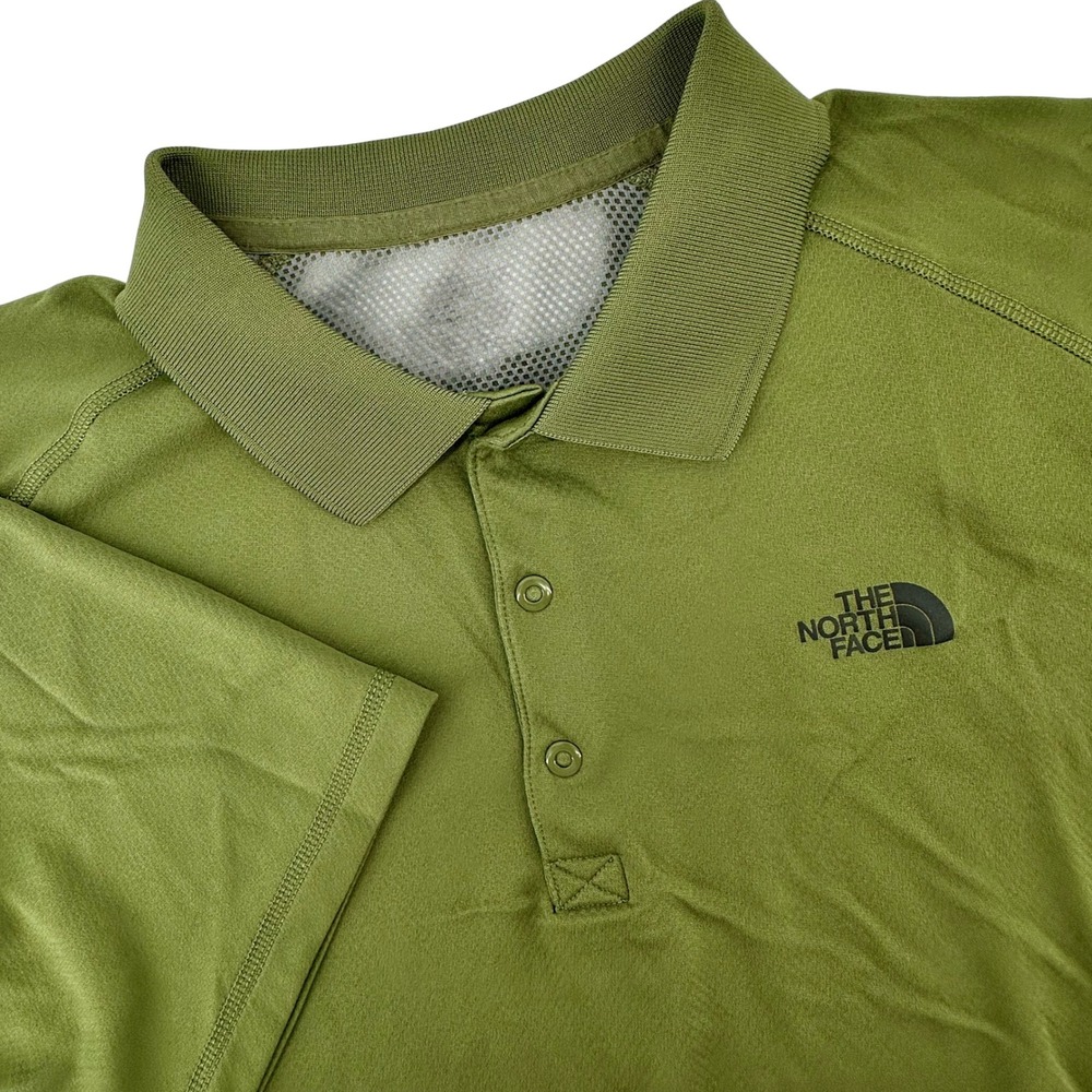 The North Face Mens LG FlashDry Short Sleeve Polo Shirt Olive Green Hiking S/S